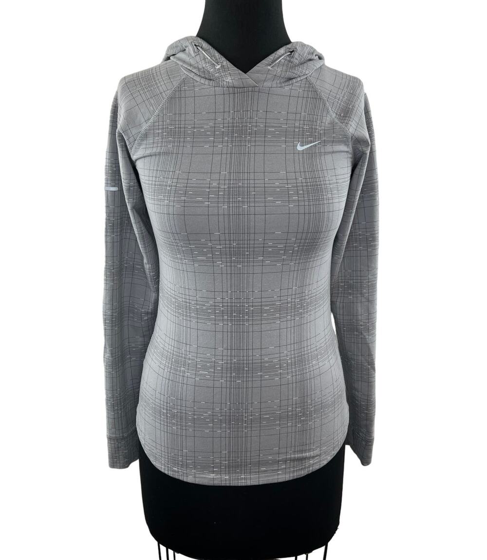 NIKE Gray Hoodie Stretch Striped Yoga Zip Pockets Logo Drawstring X-Small XS